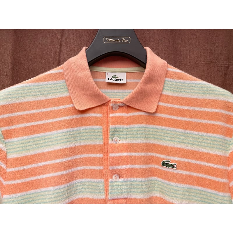 MADE IN JAPAN製 LACOSTE 半袖ボーダー柄パイルポロシャツ マルチ 
