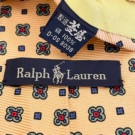 ▲訳あり商品▲ 90s 菱屋製 Ralph Lauren 小紋柄シルクネクタイ ライトオレンジ
