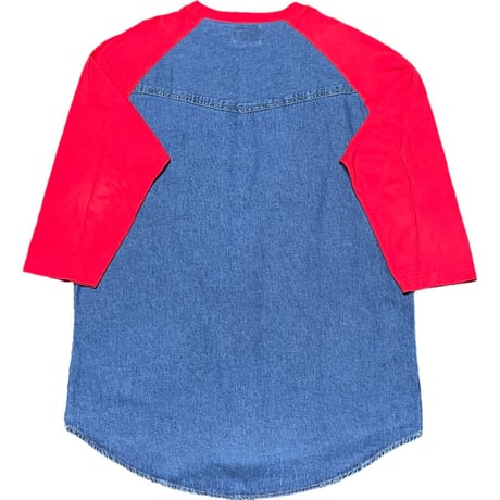 Awesome Boy × ichiryu made REMAKE DENIM RAGLAN SLEEVE SHIRT インディゴ×レッド Fサイズ