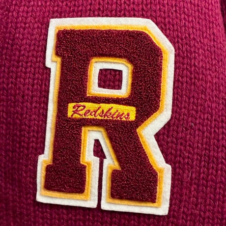 レア MADE IN KOREA製 90s EAST POINT × NFL WASHINGTON REDSKINS 裏ボア フルジップニットジャケット ワイン Fサイズ
