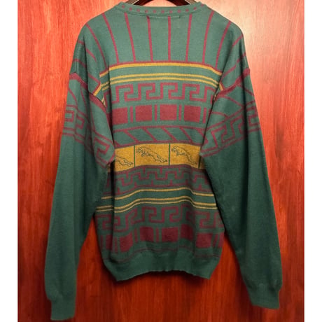レア MADE IN FINLAND製 90s JAGUAR 総柄 クルーネックセーター グリーン Lサイズ