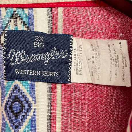 Wrangler ネイティブ柄長袖ウエスタンシャツ レッド 3Xサイズ