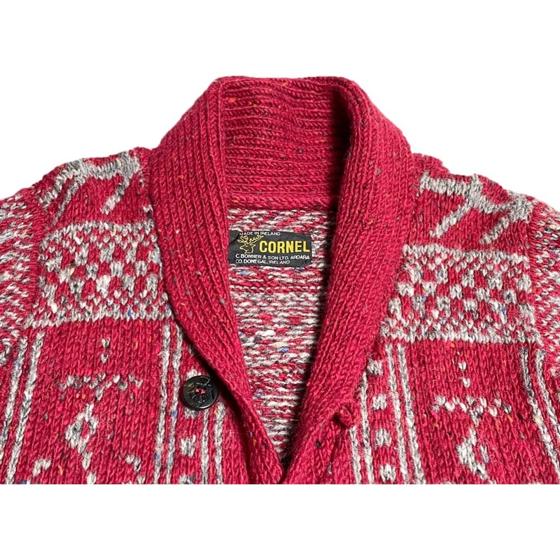 MADE IN IRELAND製 CORNEL ショールカラーウールカーディガン レッド 1