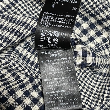 NANO UNIVERSE French Linen 長袖チェック柄リネンコットンシャツ ネイビー Lサイズ