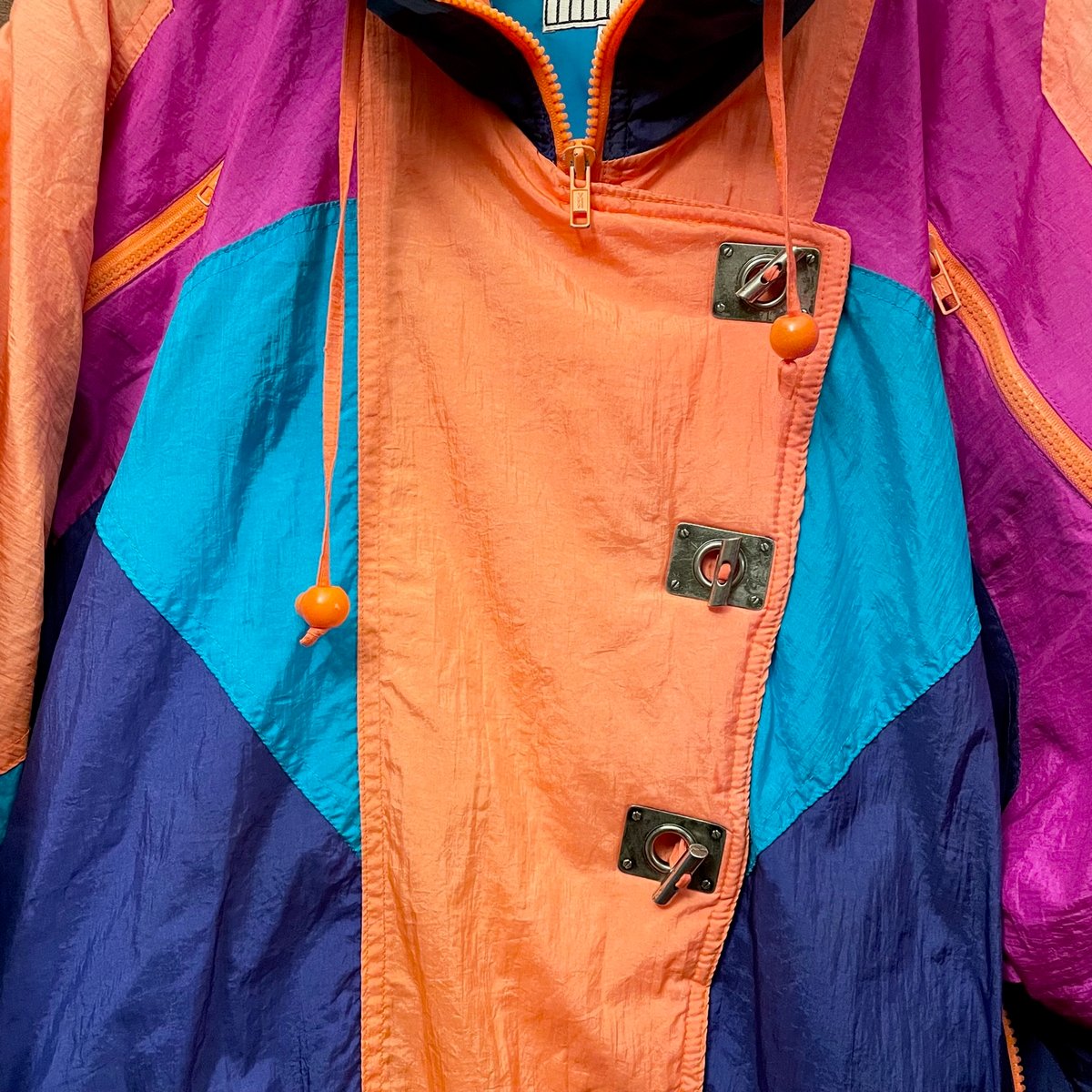 80s～90s EAST WEST クレイジーカラーナイロン中綿ジャケット マルチ