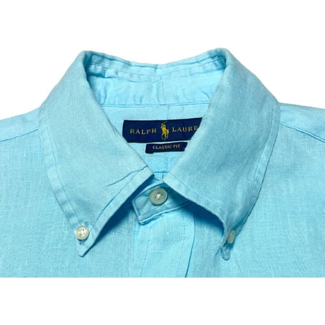 RALPH LAUREN CLASSIC FIT 半袖リネンシャツ スカイブルー Mサイズ