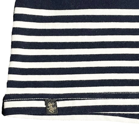 Karl Kani Vネック長袖ボーダーTシャツ ホワイト×ネイビー Mサイズ