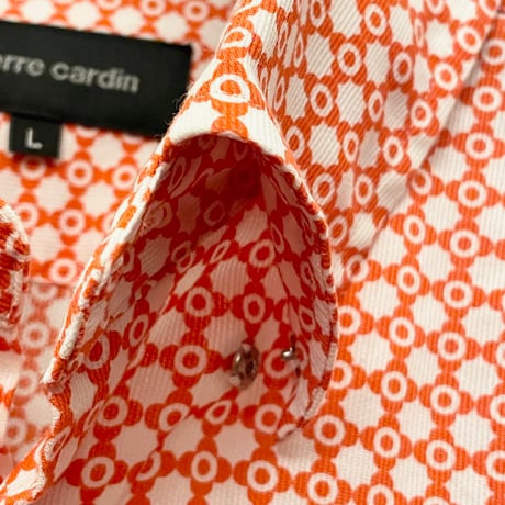 MADE IN JAPAN製 pierre cardin 長袖総柄ボタンダウンシャツ ホワイト×オレンジ Lサイズ