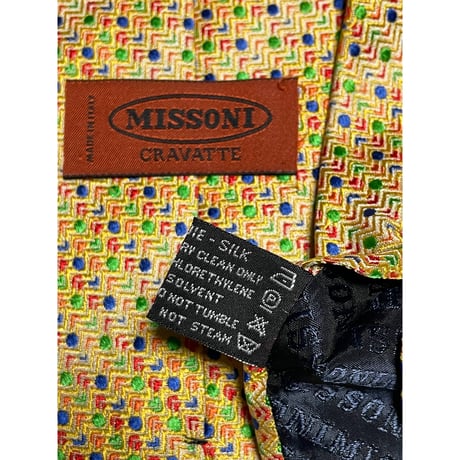 MADE IN ITALY製 MISSONI ドット柄シルクネクタイ イエロー