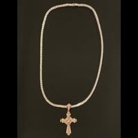 シルバー925製 ジルコニアクロスペンダントヘッド付き テニスネックレスセット レッドゴールド