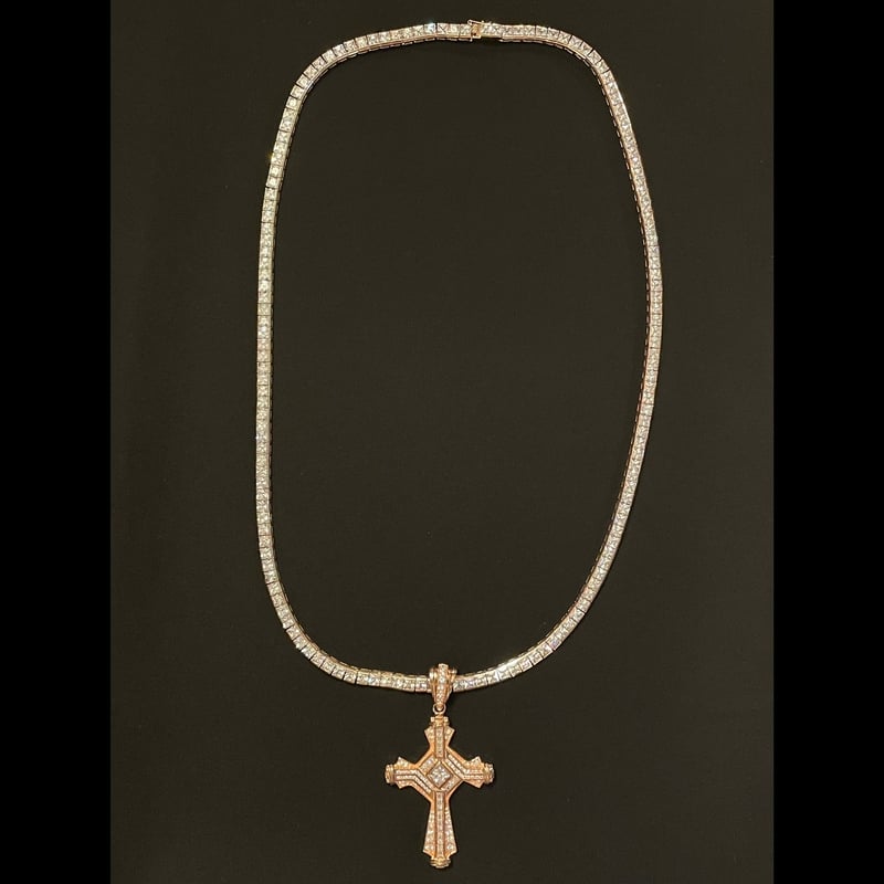 シルバー925製 ジルコニアクロスペンダントヘッド付き テニス 