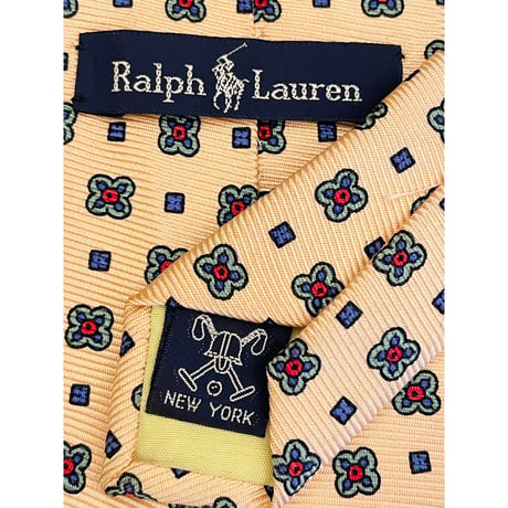 ▲訳あり商品▲ 90s 菱屋製 Ralph Lauren 小紋柄シルクネクタイ ライトオレンジ