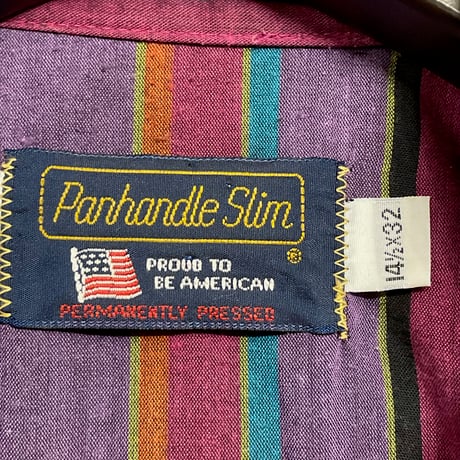 MADE IN USA製 80s～90s Panhandle Slim ストライプ柄長袖ウエスタンシャツ パープル 14 1/2×32サイズ