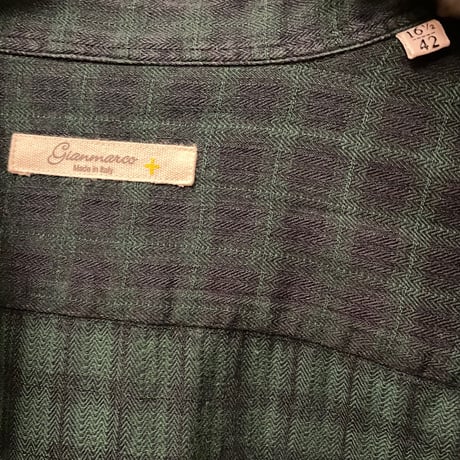 MADE IN ITALY製 Gianmarco 長袖チェック柄シャツ ダークグリーン 42-16 1/2サイズ