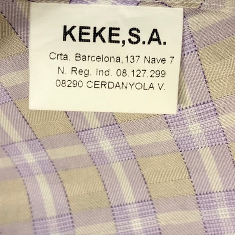 MADE IN SPAIN製 Antonio Martinez CAMISERO チェック柄 長袖ボタンダウンシャツ ベージュ×パープル Sサイズ