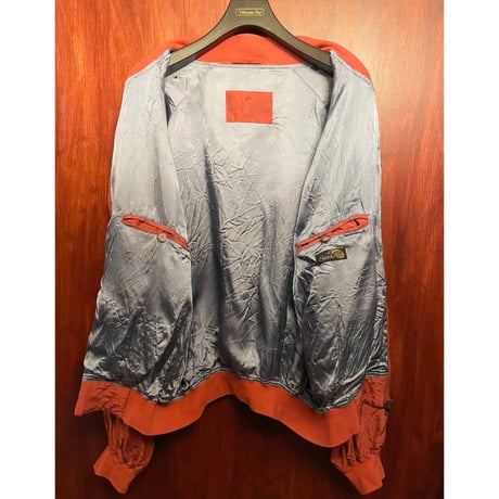 80s VINTAGE DANIEL HECHTER シルク100% MA-1型 フルジップジャケット レッド Lサイズ