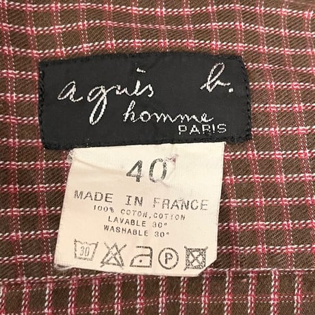 MADE IN FRANCE製 agnès b. homme 長袖チェックシャツ ブラウン 40サイズ