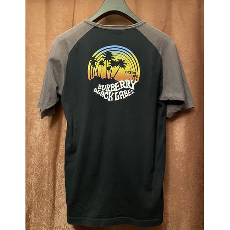 MADE IN JAPAN製 BURBERRY BLACK LABEL 半袖ラグランTシャツ ブラック×グレー 2サイズ