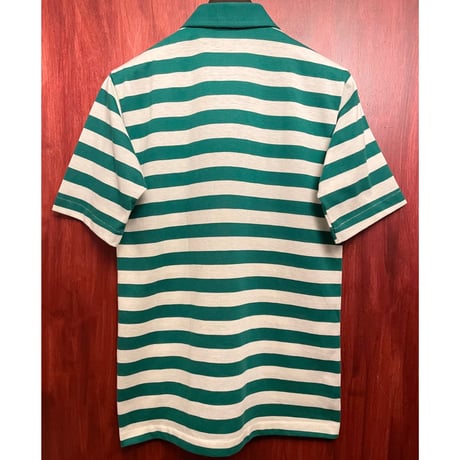 MADE IN USA製 70s~80s MUNSINGWEAR grand slam ボーダー柄 ポケット付き半袖ニットポロシャツ グリーン×ホワイト Mサイズ