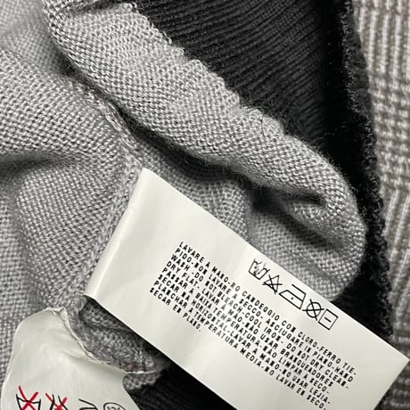 MADE IN ITALY製 ARMANI COLLEZIONI チェック柄クルーネックヴァージンウールセーター グレー 50サイズ