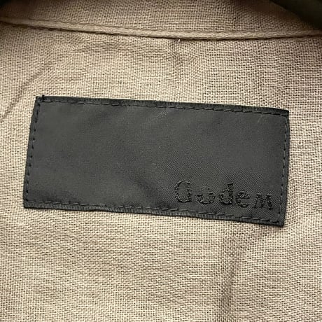 MADE IN JAPAN製 Godem 半袖刺繍開襟シャツ カーキ×ネイビー 3サイズ
