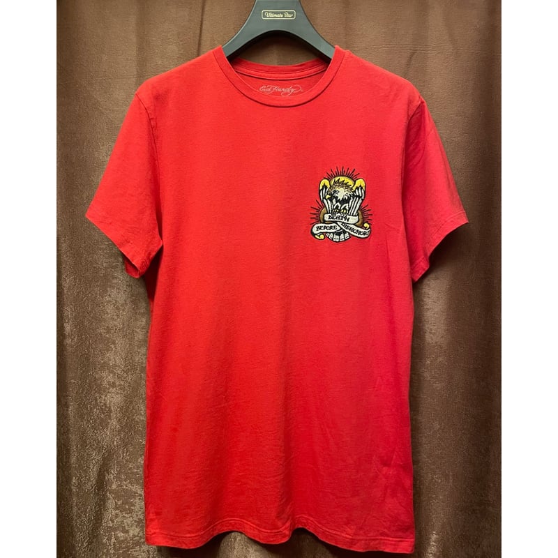 MADE IN USA製 ED HARDY ロゴ刺繍入りTシャツ レッド Mサイズ | Ult