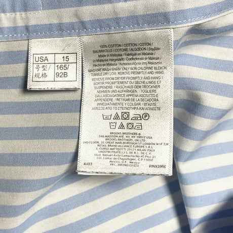 BROOKS BROTHERS スーピマコットンボタンダウン長袖シャツ サックスストライプ 15-31サイズ ノンアイロン加工
