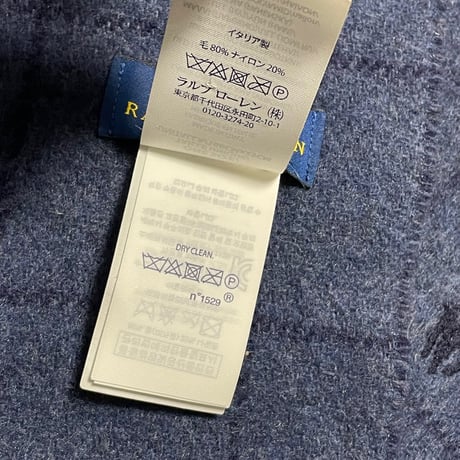 MADE IN ITALY製 POLO RALPH LAUREN ブロックチェック柄リバーシブルウールマフラー ネイビー