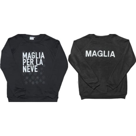 ★新品★ MADE IN ITALY製 MAGLIA 「PER LA NEVE」ロゴプリントリバーシブル裏起毛トレーナー ブラック M～XLサイズ ユニセックス