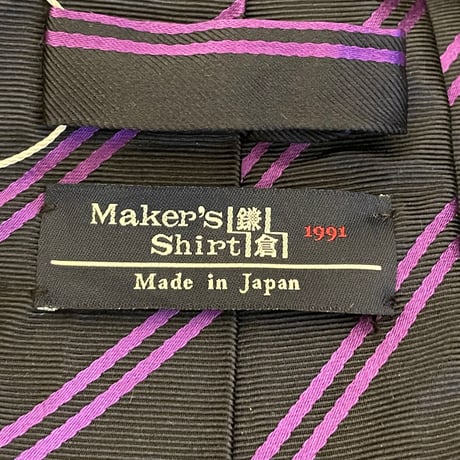 ☆タグ付き新古品☆ MADE IN JAPAN製 Maker's Shirt KAMAKURA レジメンタルストライプ柄ハンドメイドシルクネクタイ ネイビー×パープル