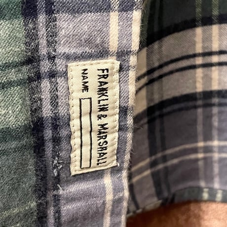 MADE IN ITALY製 FRANKLIN MARSHALL CLASSIC FIT スウェットフード付き チェック柄 長袖シャツ グリーン Lサイズ