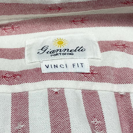 MADE IN ITALY製 giannetto VINCI FIT 長袖ストライプシャツ ホワイト×レッド 39-15 1/2サイズ