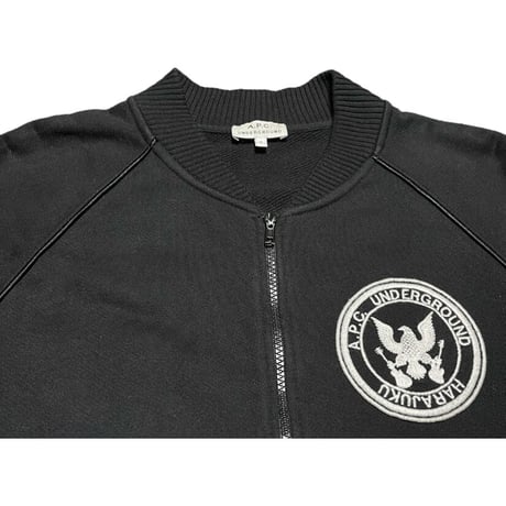 MADE IN GREECE製 A.P.C. HARAJUKU UNDERGROUND ワッペン付きスウェットジップジャケット ブラック 0サイズ
