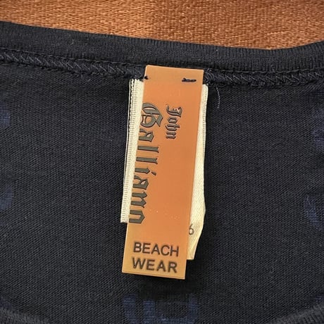 MADE IN ITALY製 John Galliano BEACHWEAR 総柄クルーネックTシャツ ネイビー Sサイズ