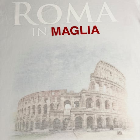 ★新品★ MADE IN ITALY製 MAGLIA 2025年AWモデル 「ROMA IN MAGLIA」 イタリア都市 コロッセオ プリント クルーネックTシャツ ホワイト×レッド M～XLサイズ