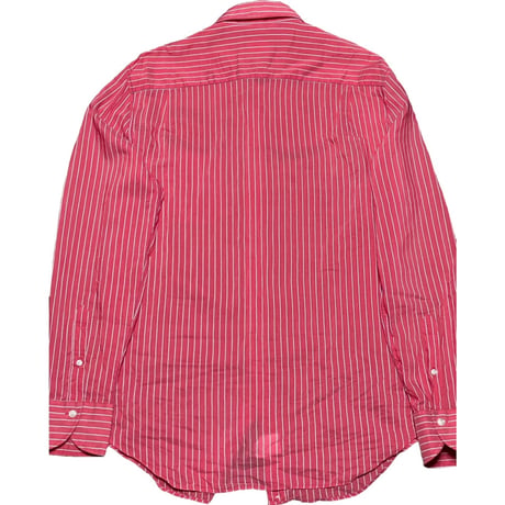EMPORIO ARMANI コットンシルク長袖ストライプシャツ レッド Ｌサイズ