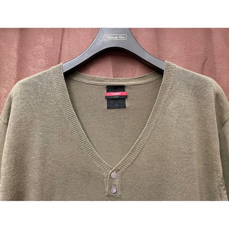 SWAGGER ヘンリーVネックニットTシャツ ブラウン Lサイズ