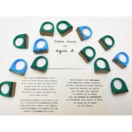 ★新品★ HANDMADE IN ITALY製 SIMONE FRABBONI リサイクルスケートボード平型リング ブルー×ライトブルー