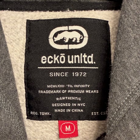 ECKO UNLTD. ロゴ刺繍入り プルオーバーパーカー ブラック×チャコールグレー Mサイズ