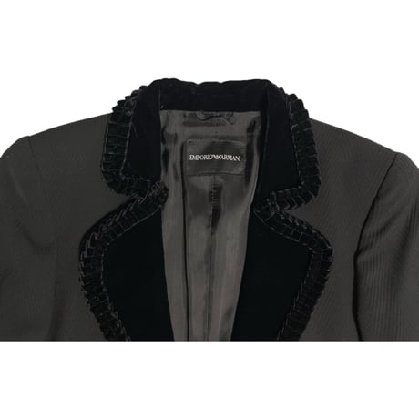 MADE IN ITALY製 EMPORIO ARMANI ベロア切り替えテーラードジャケット ブラック 42サイズ
