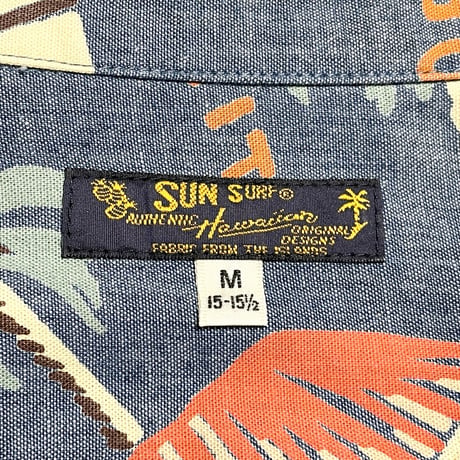 MADE IN JAPAN製 SUN SURF 長袖アロハシャツ インディゴ M-15~15-1/2サイズ