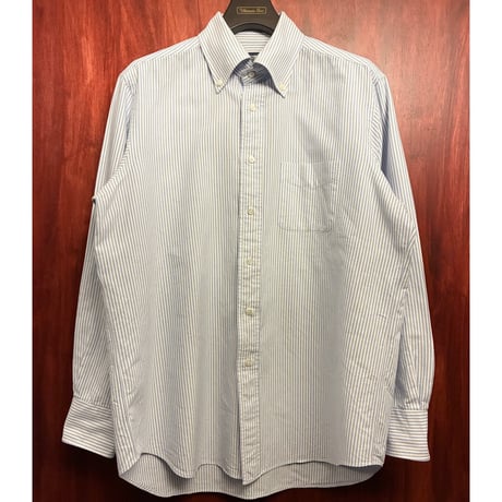 MADE IN JAPAN製 Maker's Shirt 鎌倉 ヒッコリーストライプ柄 長袖ボタンダウンオックスフォードシャツ サックスブルー×ホワイト 43-87サイズ