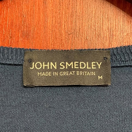 MADE IN GREAT BRITAIN製 JOHN SMEDLEY ツートンカラークルーネックコットンセーター ネイビー×エンジ Mサイズ