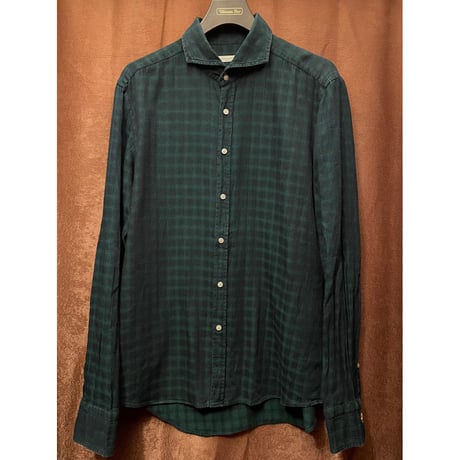 MADE IN ITALY製 Gianmarco 長袖チェック柄シャツ ダークグリーン 42-16 1/2サイズ