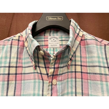 BROOKS BROTHERS irish linen 長袖チェック柄ボダンダウンシャツ マルチカラー Mサイズ