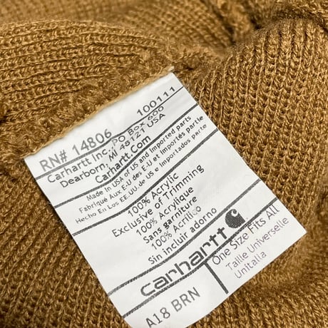 MADE IN USA製 Carhartt アクリルニット帽 ブラウンダック Fサイズ