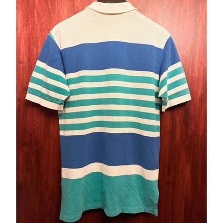 MADE IN USA製 80s IZOD LACOSTE ボーダー柄 半袖鹿の子ポロシャツ マルチカラー Lサイズ
