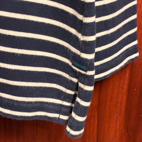 【ネペンテス取り扱い】 MADE IN NETHERLANDS製 ERMANO authentic HEAVY JERSEY ボーダー柄 長袖カットソー ネイビー×ホワイト Mサイズ