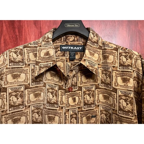 レア THE OUTKAST CLOTHING COMPANY 長袖総柄シャツ ブラウン XXLサイズ