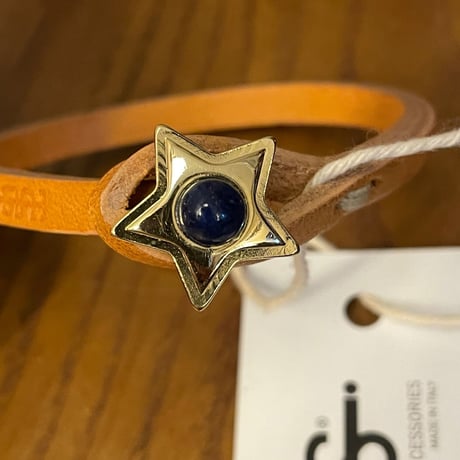 ★新品★ MADE IN ITALY製 TULSI STELLA OG LAPIS ラピスラズリ×イエローゴールド ハンドメイドレザーブレスレット ナチュラル Sサイズ